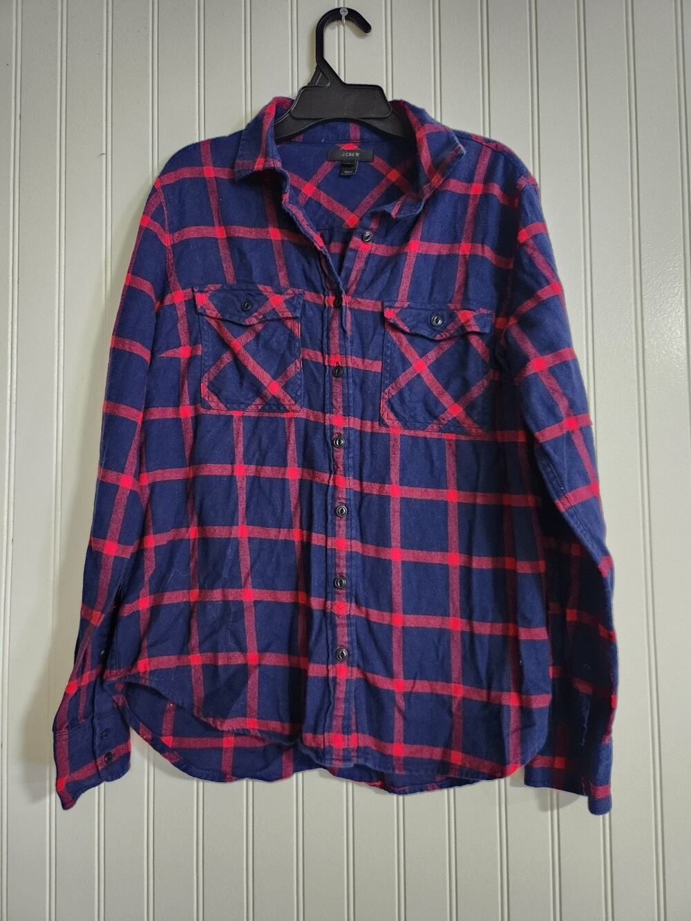 J.Crew Womens Red Blue Check Flannel Button Down Shirt Size 6 Fall Autumn